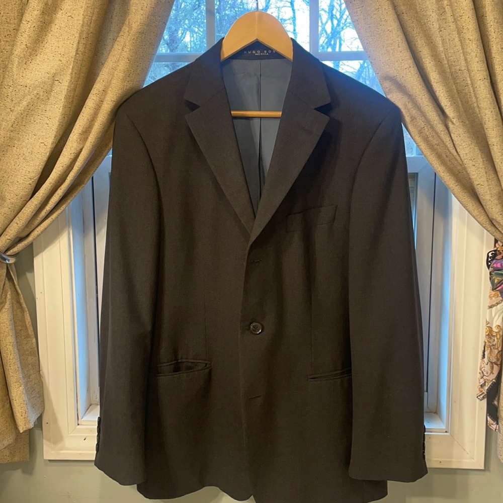 HUGO BOSS Black 3 Button Sport Coat Suit Coat Jacket 100% Wool 38S